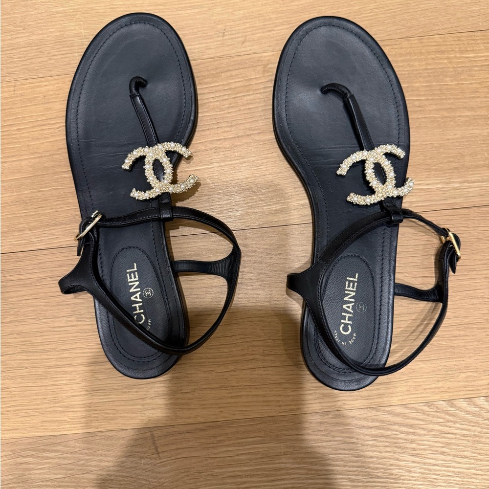 Chanel Black Thong Sandals